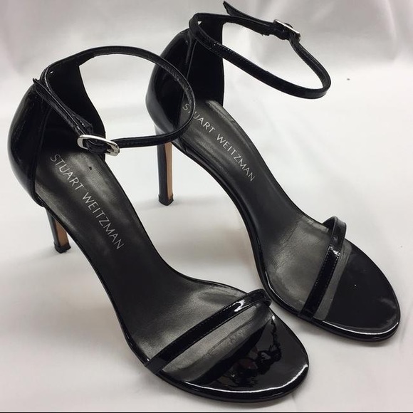 Stuart weitzman black nudistsong ankle strap patent leather heel pumps 7m - Picture 3 of 7